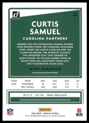 2020 Donruss Curtis Samuel 54 Carolina Panthers - Football Card Single