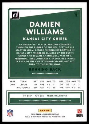 2020 Donruss Damien Williams 5 Kansas City Chiefs