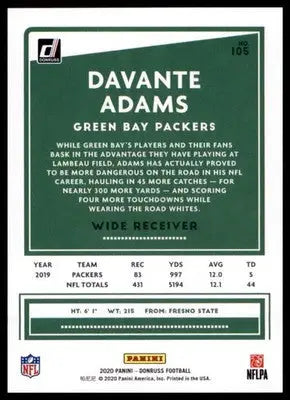 2020 Donruss Davante Adams 105 Green Bay Packers - Football Card Single