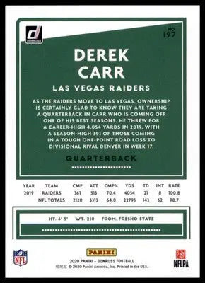 2020 Donruss Derek Carr 197 Las Vegas Raiders - Football Card Single