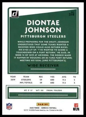 2020 Donruss Diontae Johnson 218 Pittsburgh Steelers - Football Card Single