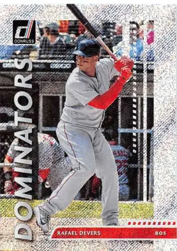 Baseball card featuring Rafael Devers from 2020 Donruss Dominators Rapture series