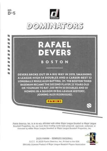 Original gloss of Rafael Devers baseball card from Donruss Dominators Rapture series
