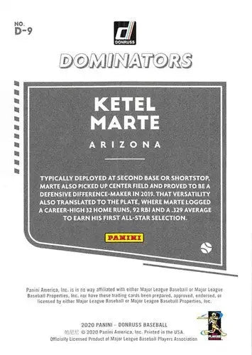 2020 Donruss Dominators Rapture #9 Ketel Marte NM-MT Diamondbacks - Baseball Card Single