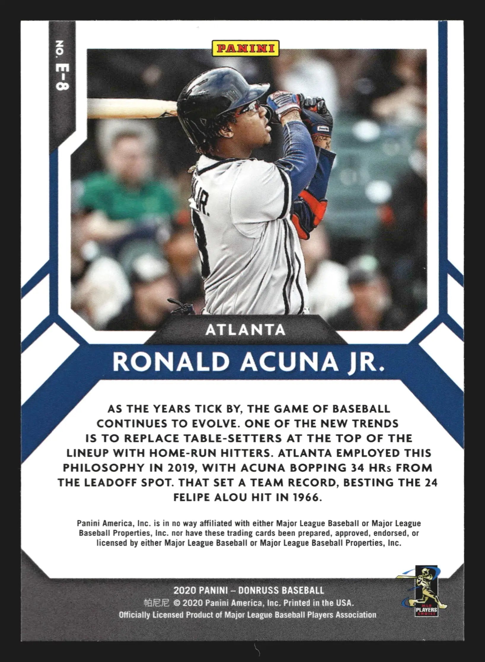 2020 Donruss Elite Series #E-8 Ronald Acuna Jr. Diamond Parallel Atlanta