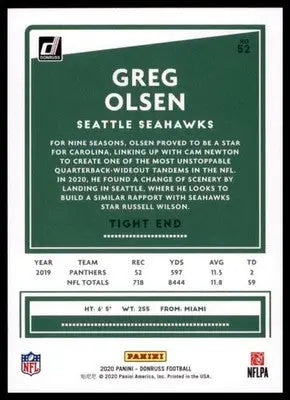 2020 Donruss Greg Olsen 52 Seattle Seahawks