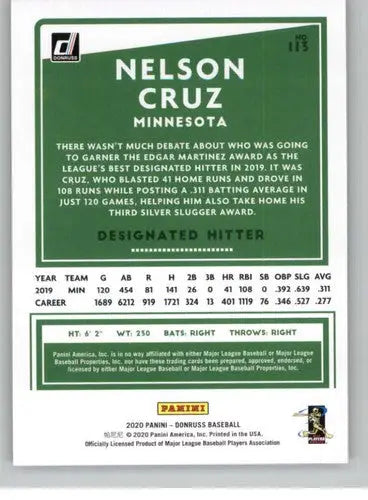2020 Donruss Holo Orange #113 Nelson Cruz NM-MT Twins - Baseball Card Single