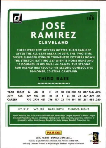 Original gloss Donruss Holo Orange Jose Ramirez baseball card in 2020 Donruss Holo series