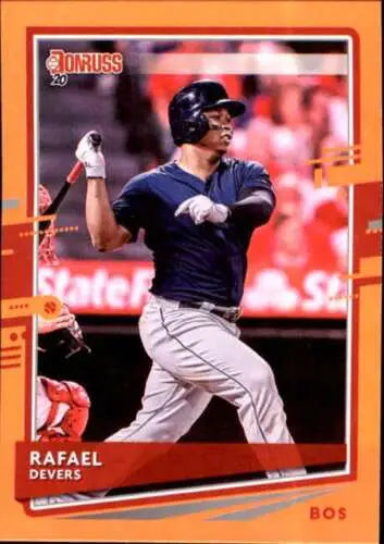 2020 Donruss Holo Orange Rafael Devers baseball card with original gloss and holo finish