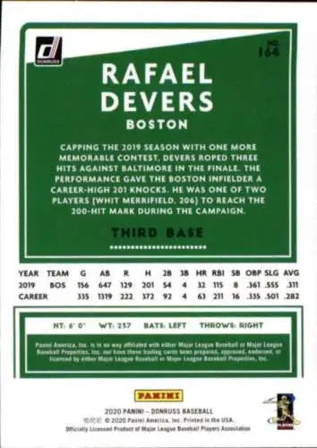 2020 Donruss Holo Orange Rafael Devers baseball card with original gloss NM-MT Red Sox