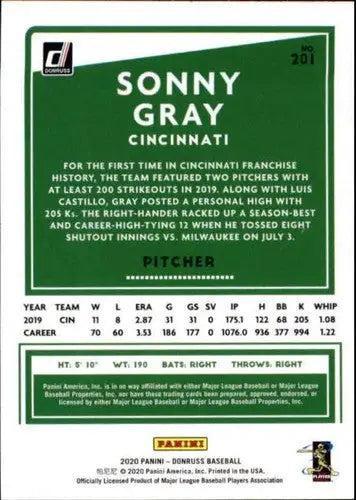 2020 Donruss Holo Orange #201 Sonny Gray NM-MT Reds ID:28291 - Baseball Card Single