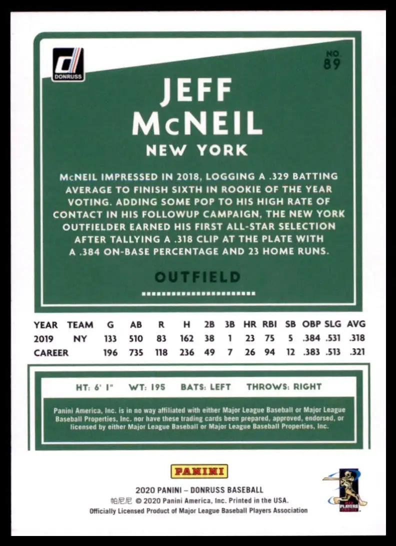 2020 Donruss - Holo Orange Jeff McNeil 89 New York Mets NM - Baseball Card Single