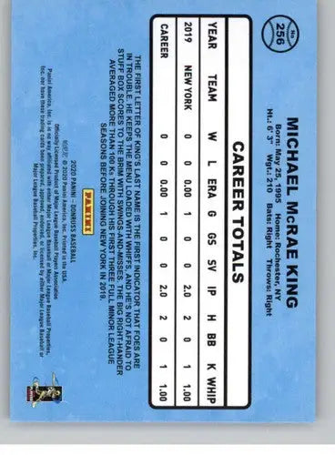 Michael King 2020 Donruss Holo Purple baseball card, NM-MT Yankees collectible