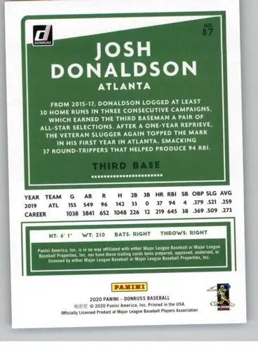 Original gloss 2020 Donruss Holo Purple Josh Donaldson baseball card front view
