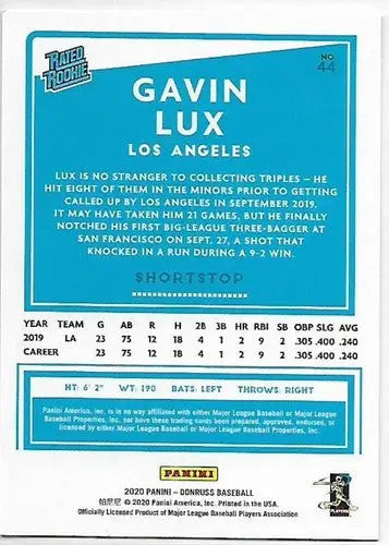 2020 Donruss Holo Red Gavin Lux rookie baseball card Dodgers NM-MT