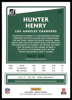 2020 Donruss Hunter Henry 139 Los Angeles Chargers - Football Card Single
