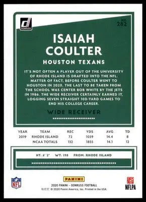 2020 Donruss Isaiah Coulter RC 282 Houston Texans