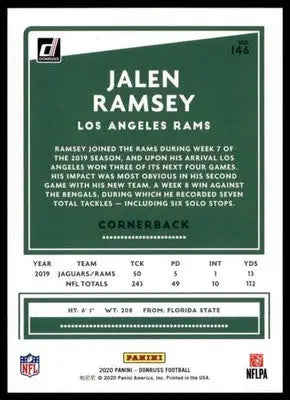 2020 Donruss Jalen Ramsey 146 Los Angeles Rams - Football Card Single