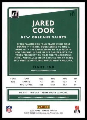2020 Donruss Jared Cook 181 New Orleans Saints