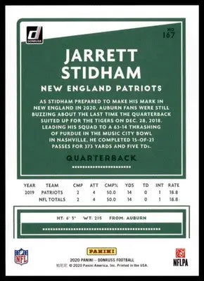 2020 Donruss Jarrett Stidham 167 New England Patriots - Football Card Single