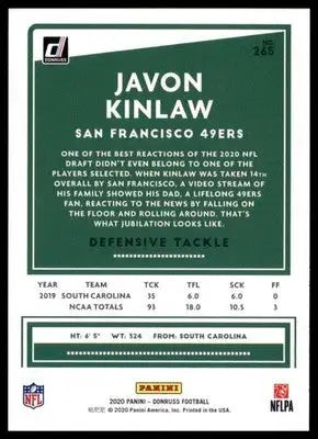 2020 Donruss Javon Kinlaw RC 265 San Francisco 49ers - Football Card Single