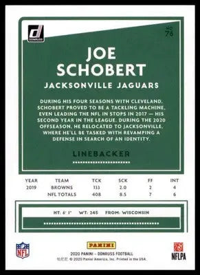 2020 Donruss Joe Schobert 76 Jacksonville Jaguars