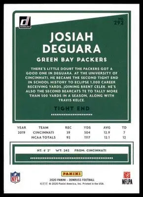 2020 Donruss Josiah Deguara RC 292 Green Bay Packers - Football Card Single