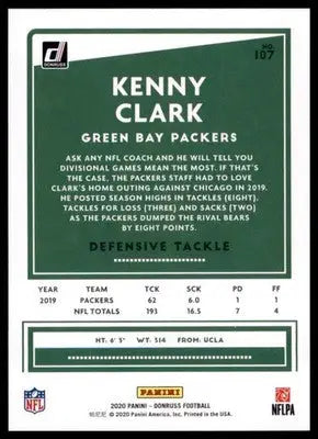 2020 Donruss Kenny Clark 107 Green Bay Packers - Football Card Single