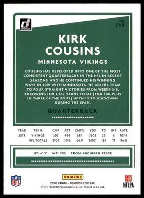 2020 Donruss Kirk Cousins 158 Minnesota Vikings - Football Card Single