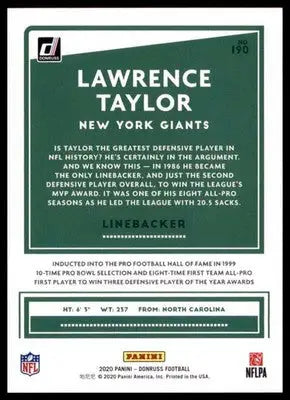 2020 Donruss Lawrence Taylor 190 New York Giants - Football Card Single