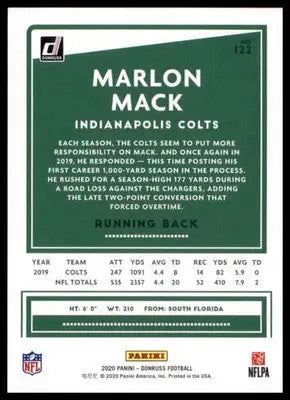 2020 Donruss Marlon Mack 122 Indianapolis Colts - Football Card Single