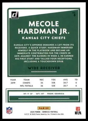 2020 Donruss Mecole Hardman Jr. 8 Kansas City Chiefs - Football Card Single