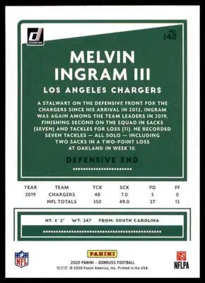 2020 Donruss Melvin Ingram III 140 Los Angeles Chargers - Football Card Single