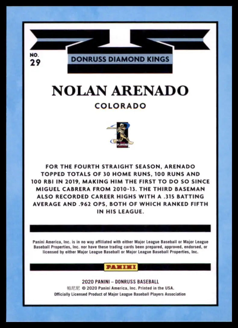2020 Donruss Nolan Arenado 29 Colorado Rockies NM - Baseball Card Single