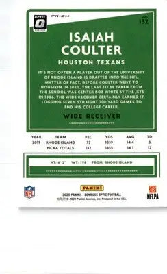 2020 Donruss Optic #132 Isaiah Coulter Purple Shock - Football Card Single