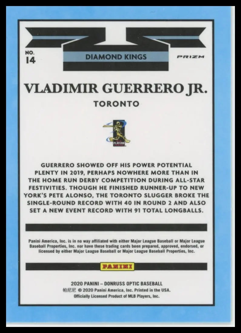 2020 Donruss Optic - Lime Green Vladimir Guerrero Jr. 14 Toronto Blue Jays NM - Baseball Card Single