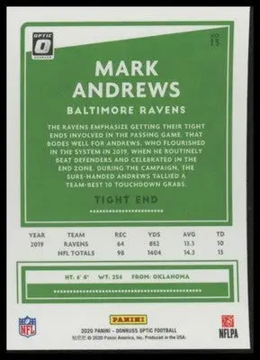 2020 Donruss Optic Mark Andrews 13 Baltimore Ravens