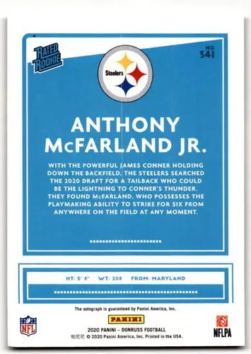 2020 Donruss Rated Rookies Autographs Bronze #341 Anthony McFarland Jr. ID:43269 - Football Card Single