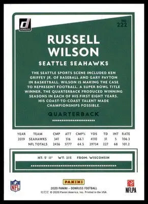 2020 Donruss Russell Wilson 222 Seattle Seahawks - Football Card Single