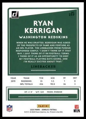 2020 Donruss Ryan Kerrigan 239 Washington Redskins - Football Card Single
