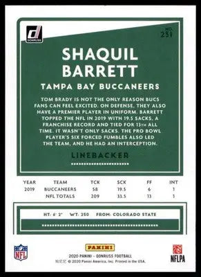2020 Donruss Shaquil Barrett 231 Tampa Bay Buccaneers - Football Card Single