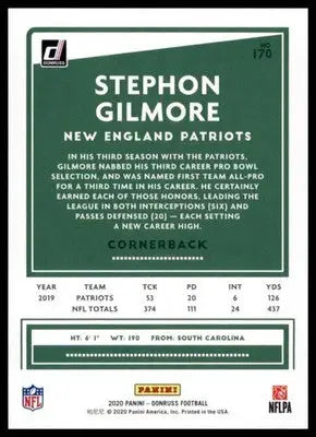 2020 Donruss Stephon Gilmore 170 New England Patriots - Football Card Single