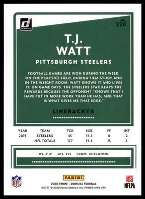 2020 Donruss T.J. Watt 220 Pittsburgh Steelers - Football Card Single