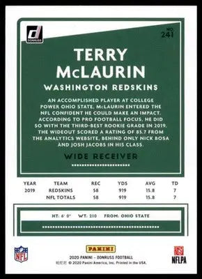 2020 Donruss Terry McLaurin 241 Washington Redskins - Football Card Single