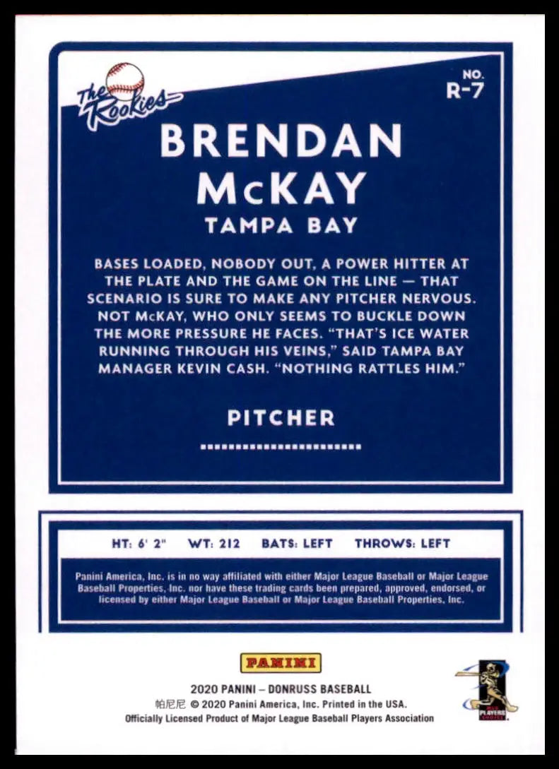 2020 Donruss - The Rookies Diamond Brendan McKay R-7 Tampa Bay Rays Baseball NM - Baseball Card Single