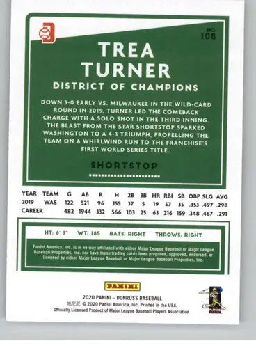 Trea Turner baseball card with original gloss from 2020 Donruss Variations Nationals