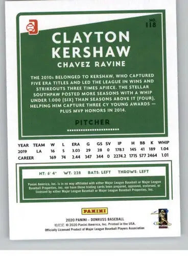 2020 Donruss Variations #118 Clayton Kershaw NM-MT Dodgers ID:27021 - Baseball Card Single