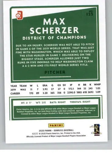 2020 Donruss Variations Max Scherzer baseball trading card with original gloss NM-MT