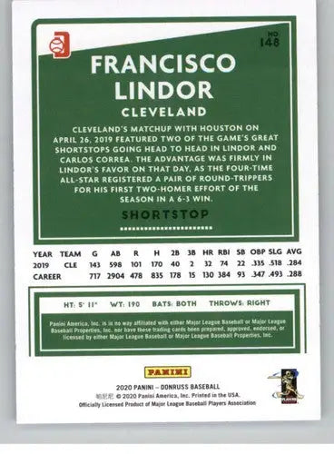 Original gloss 2020 Donruss Variations Francisco Lindor baseball card NM-MT Indians