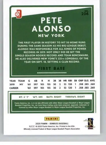 2020 Donruss Variations #204 Pete Alonso NM-MT Mets - Baseball Card Single
